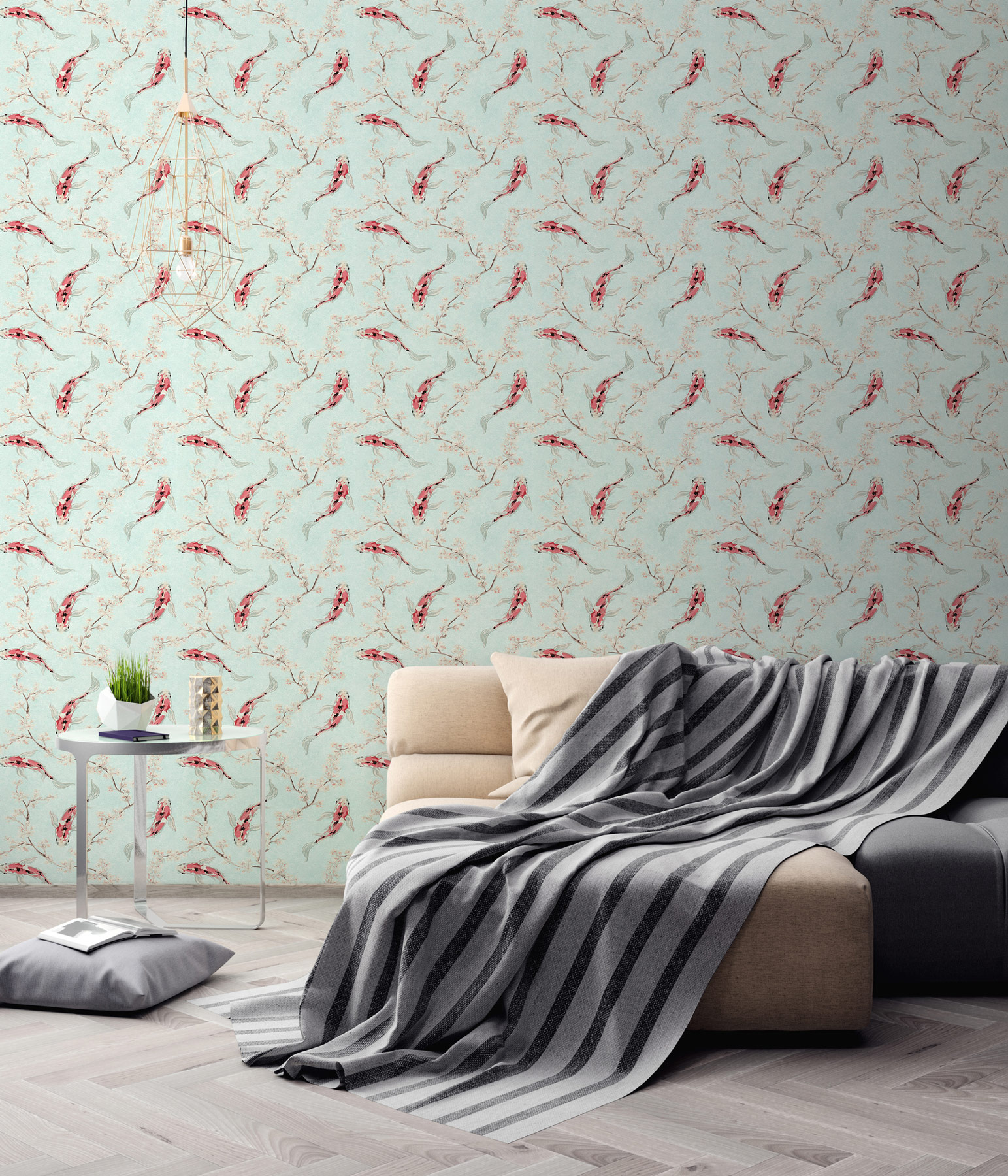 AS Vliestapete Asian Fusion Fische Kois Blau 374621 AS Vliestapete Asian Fusion Fische Kois Blau 374621